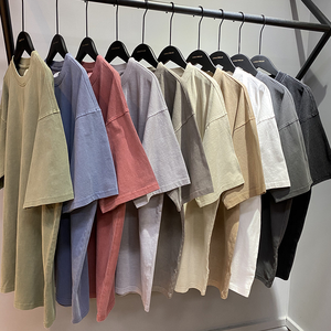 Factory wholesale 250g pure cotton washed retro round neck loose blank T-shirt 100% high-quality <b>neutral</b> customizable logo - Product Image 2
