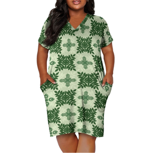 Robe décontractée d'été ample à col bateau, manches courtes, imprimé floral, dentelle, coupe trapèze, longueur genou, avec poches, lavable, vente en gros, Vietnam - Product Image 2
