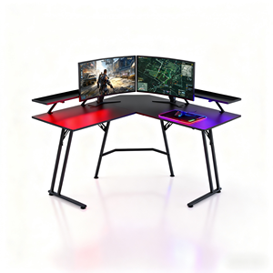 Escritorio <span class=keywords><strong>de</strong></span> juegos LED RGB ergonómico grande <span class=keywords><strong>en</strong></span> <span class=keywords><strong>forma</strong></span> <span class=keywords><strong>de</strong></span> <span class=keywords><strong>L</strong></span> para jugadores <span class=keywords><strong>de</strong></span> 2 personas con estante <span class=keywords><strong>de</strong></span> doble monitor Características del portavasos - Product Image 3