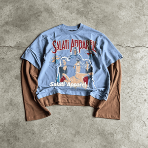 <span class=keywords><strong>T</strong></span>-<span class=keywords><strong>shirt</strong></span> pour homme en coton vintage surdimensionné, délavé au soleil, col rond, impression DTG, double couche, manches longues, style hip-hop <span class=keywords><strong>streetwear</strong></span> - Product Image 1