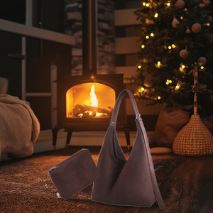 Factory Custom Logo Women's Bag Hot Sale Vintage Suede Leather <b>Tote</b> Bag Handbag with Polyester Lining - Product Image 1