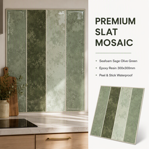 Autocollant mural en mosaïque de carreaux à lattes en résine époxy <span class=keywords><strong>vert</strong></span> sauge Seafoam, aspect pierre vieillie, 300x300mm, étanche, pour crédence - Product Image 1