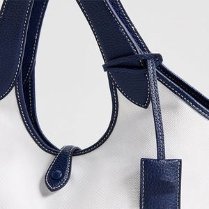 <b>Medium</b> Canvas Tote Bag Custom Embroidered Logo Fashion Women Summer Beach Bags Cotton <b>Handbags</b> Travel Durable Leather Trim Open - Product Image 2