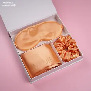 22MM 100% Taie d'oreiller en soie de mûrier Masque pour les yeux de sommeil Chouchous en soie Coffret cadeau