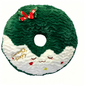 Customize estive <b>green</b> wreath plush cushion for home decoration, soft donut-shaped wreath plush toy with festive details - Product Image 2