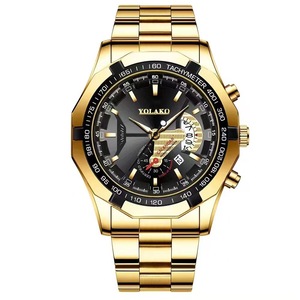 Fashion Luxury Men's Sport Quartz <b>Watch</b> <b>Black</b> Gold Tone Chronograph Tachymeter Waterproof Stainless Steel Strap Luminous <b>Watch</b> - Product Image 5