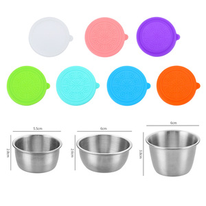 Plat à condiments en acier inoxydable 304 avec couvercle en silicone, récipient rond pour sauces, idéal pour les hôtels et les réceptions - Product Image 2