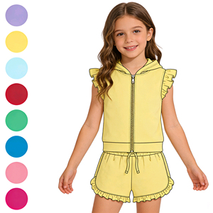 Conjunto de Ropa de Verano para Niñas Pequeñas, Sudadera con Capucha de Color Sólido, Pantalones Cortos Deportivos, 2 Piezas - Product Image 3