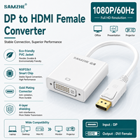 Convertidor SAMZHE DP a DVI Hembra, Adaptador DisplayPort a DVI con Conductor de Cobre, 1080P/60Hz para Conectar Pantallas, Televisores y Proyectores