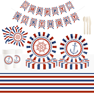 ชุดอุปกรณ์ตกแต่งงานวันเกิดธีมโจรสลัด DAMAI ชุดจานกระดาษและผ้าเช็ดปากลายสมบัติโจรสลัด พร้อมแก้วสำหรับแขก 8 ท่าน - Product Image 1