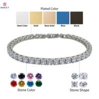 Bracelet Tennis Hip Hop en Acier Inoxydable pour Homme et Femme, Fait Main, Géométrique, Serti de Zircon, Maillons Cubains Miami, Tailles 3mm 4mm 5mm