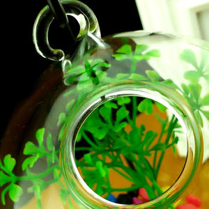 Réservoir à poissons en verre suspendu de bureau, Mini herbe, amusant, réservoir à poissons transparent, cylindre, bol en fer, support, accessoires d'aquarium, fleur - Product Image 3