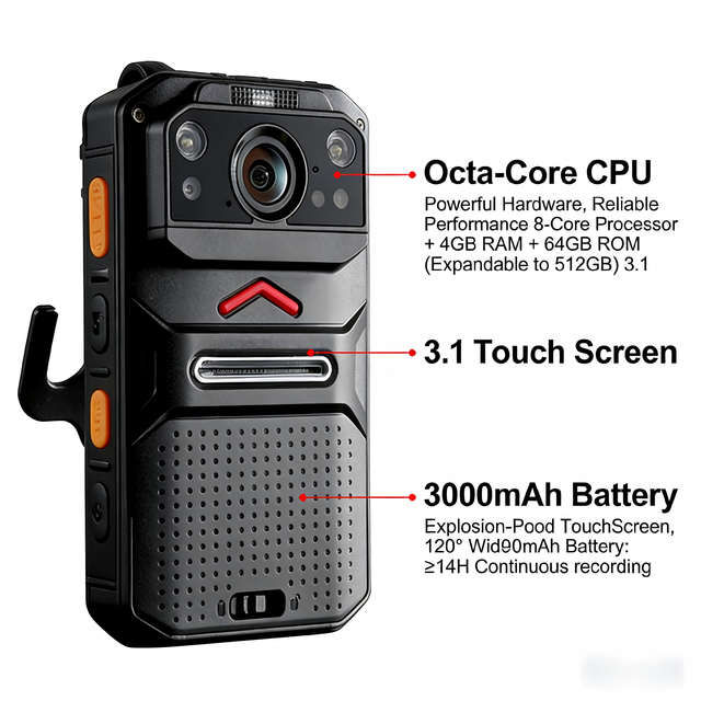 Mini 5G Body Worn Security Camera 2K Video 3.1'' Touch Screen Night Vision IP68 Waterproof GPS BT Audio Recorder MicroSD 64GB