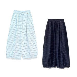 <span class=keywords><strong>Pantalon</strong></span> court d'été respirant en lin/coton pour <span class=keywords><strong>femme</strong></span>, coupe large, taille mi-haute, ourlet ajouré, léger, idéal pour la vente en gros - Product Image 2