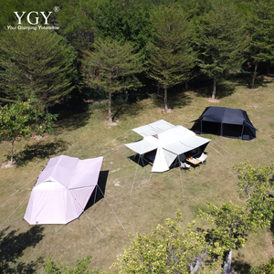 Tente familiale <span class=keywords><strong>YGY</strong></span> pour le camping en plein air, deux chambres, type villa, 13'x9', double couche, trois saisons, type étendu, tissu Oxford noir/argent - Product Image 6