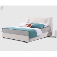Lit double king size de luxe pour chambre à coucher avec rangement, revêtement en cuir véritable, design minimaliste, cadre en bois massif durable, panneau en contreplaqué