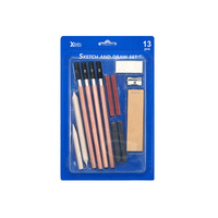 KAMEI Art – Kit de dessin professionnel 17 pièces : fusains, gommes, crayons de couleur, crayons à croquis, emballage blister, pour peinture artistique