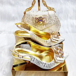 Glamorous/Point Toe Striped Big Chain Rhinestone Luxury Buckles Gold Medium Heel Fashion Design Woman Shoes And Bags