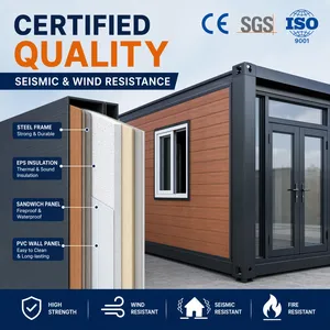 Maison conteneur d'exportation modulaire préfabriquée mobile, pliable à double aile, extensible, pour hébergement, avec deux chambres et un salon - Product Image 5