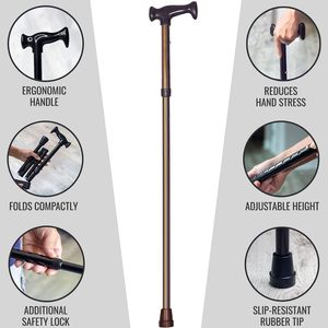Bastón telescópico ajustable de aleación de aluminio con punta de goma para personas mayores, soporte para caminar, bastón extensible de 3 secciones - Product Image 4