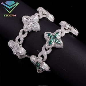 สร้อยข้อมือเงินแท้ 925 ชุบทอง 18k ประดับเพชรทรงโคลเวอร์แบบ Iced Out พร้อมโซ่ Cuban Link ประดับเพชร Moissanite สี D ระดับ VVS พร้อมใบรับรอง GRA สไตล์ฮิปฮอป - Product Image 5