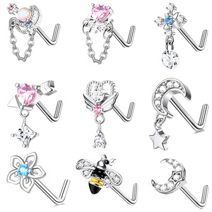Venta al por mayor de acero inoxidable circón labio Pin nariz anillos Stud moda L <span class=keywords><strong>Bar</strong></span> CZ colgante nariz Stud cuerpo Piercing joyería - Product Image 2
