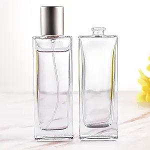 Fancy 50ml square spray glass perfume spray bottle for man perfume bottle packaging with crimp top