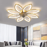 Lampu kipas plafon Modern desain Hotel komersial, lampu LED bunga emas dekorasi Motor DC Remote Control 3 kecepatan dapat diredupkan