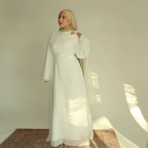 Vestido plisado de doble capa de color sólido, talla grande, estilo Abaya, hecho a mano, elegante y modesto, vestido largo islámico. - Product Image 2