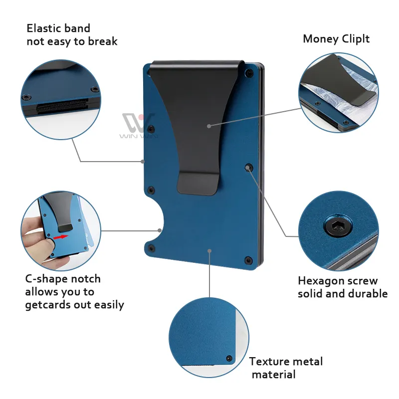 주문 금속 지갑 신용 카드 홀더 RFID 막는 부대 상자 전화 카드 홀더를 가진 알루미늄 돈 클립 지갑