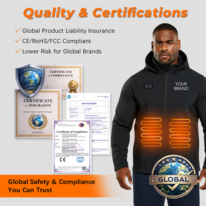 Heated Tech <strong>Jacket</strong> Heated Wholesale <strong>Winter</strong> Windbreaker <strong>Waterproof</strong> Plain Hardshell Black Men Heated <strong>Jacket</strong> - Product Image 5
