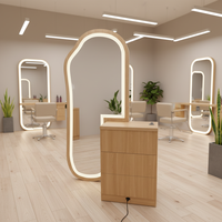 Station de coiffure en bois avec miroir LED et tiroirs, armoire miroir éclairée avec supports pour outils