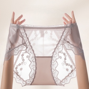 Slip Bikini in Raso e Pizzo a Vita Media per Uso Quotidiano, Taglia Grande per Donne fino a 100kg, Mutandine Sexy Senza Cuciture con Spacco Alto - Product Image 1