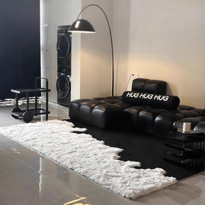 Tappeto Moderno Minimalista Fatto a Mano in Acrilico Bianco e Nero, Design Unico e <span class=keywords><strong>Texture</strong></span> Morbida, Tappeto Tuftato a Mano per Camera da Letto e Soggiorno - Product Image 1