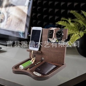 Organizador de escritorio multifuncional de madera maciza, almacenamiento independiente de 248 mm x 198 mm para teléfono, gafas y reloj - Product Image 4