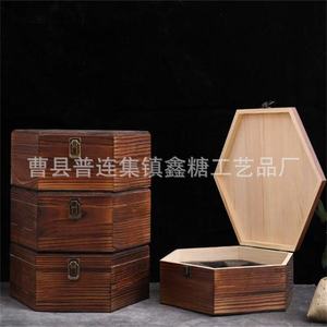 Caja de almacenamiento hexagonal de madera para joyería, embalaje de regalo, tamaño y grosor personalizables, 1-3L, diseño retro con tapa abatible. - Product Image 2