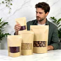 Sachets Doypack en papier kraft avec fenêtre |   Sacs refermables à fermeture éclair pour aliments secs, thé, épices, nourriture pour animaux, chewing-gum et gelée