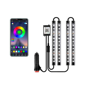 Lumière LED décorative d'ambiance pour l'intérieur de la voiture, contrôle par application musicale, bande lumineuse néon automatique, lumière ambiante RGB 12V - Product Image 1