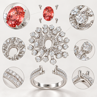 Bague de Luxe en Or 18 carats avec Pierre Précieuse Ovale Padparadscha de Laboratoire, Bague Statement à Grappe Florale, Bijoux Personnalisés OEM en Gros pour Anniversaire