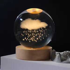 Wood Base 3D Galactic Ball Night Lamp Luminous Crystal Ball Decoration Solar System Led Night Lights For Gift