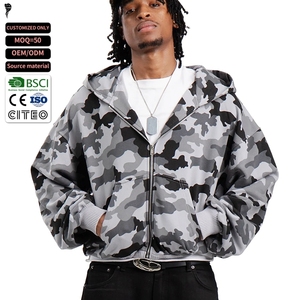 Vente flash : sweat à capuche zippé camouflage surdimensionné pour homme, style streetwear, en polaire - Product Image 1