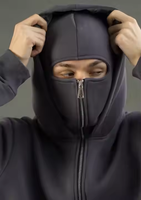 Sudadera con capucha con logotipo personalizado bordado para hombre, pasamontañas de gángster, jersey con cremallera completa de doble capa, diseño de talla grande en 3D