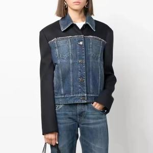 Conjunto de Jeans de Mezclilla para Mujer de Alta Calidad al por Mayor, Chaqueta Casual con Empalmes, Jeans de Mezclilla Deslavados con Ácido, Traje de Mezclilla para Mujer - Product Image 3