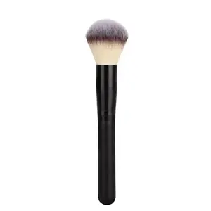 High Quality Private Label Black Long Wood Handle Kabuki Makeup Single Liquid Flat Foundation Brush