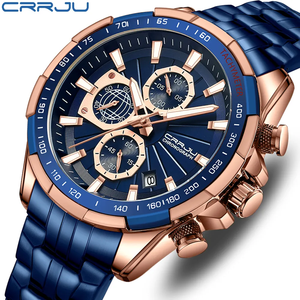 CRRJU newest top brand luxury 316L stainless steel chronograph big dial 47MM men quartz wrist watch