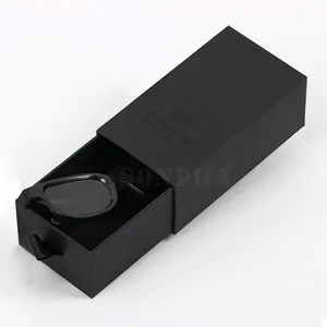 แว่นกันแดดกรณีโลโก้ที่กำหนดเองสีดำพิมพ์กระดาษแข็งแข็งแว่นกันแดดกล่องลิ้นชักบรรจุภัณฑ์
