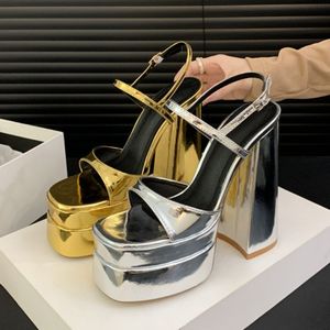 Nuevo Calzado de Verano para Mujer, Sandalias de Diseñador Doradas/Plateadas, Zapatos de Plataforma con Tacón para Mujer - Product Image 2