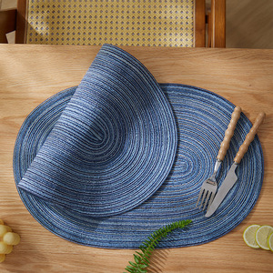 Nordic Heat Insulation Placemat Oval Woven Polyester Cotton Table Mat Solid Color For Dining Use - Product Image 2