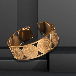 Brazalete de <span class=keywords><strong>San</strong></span> <span class=keywords><strong>Benito</strong></span> Clásico, Religión Católica Cristiana, Acero Inoxidable, Brazalete Ajustable para Hombre - Product Image 6