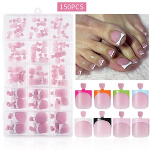 150 faux ongles de pieds à presser, style French Manucure, rose nude, carrés, réutilisables, en PMMA, pour pédicure et <span class=keywords><strong>nail</strong></span> <span class=keywords><strong>art</strong></span> - Product Image 1